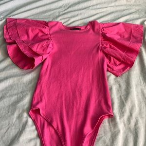 Zara pink puff sleeve body suit